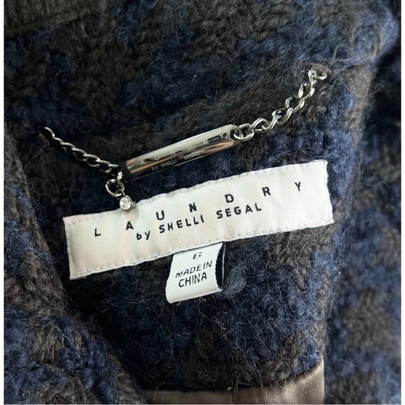 Laundry by Shelli Segal Womens Sz 6 Long Blue Tweed Houndstooth Wool Belted Coat - Picture 10 of 11